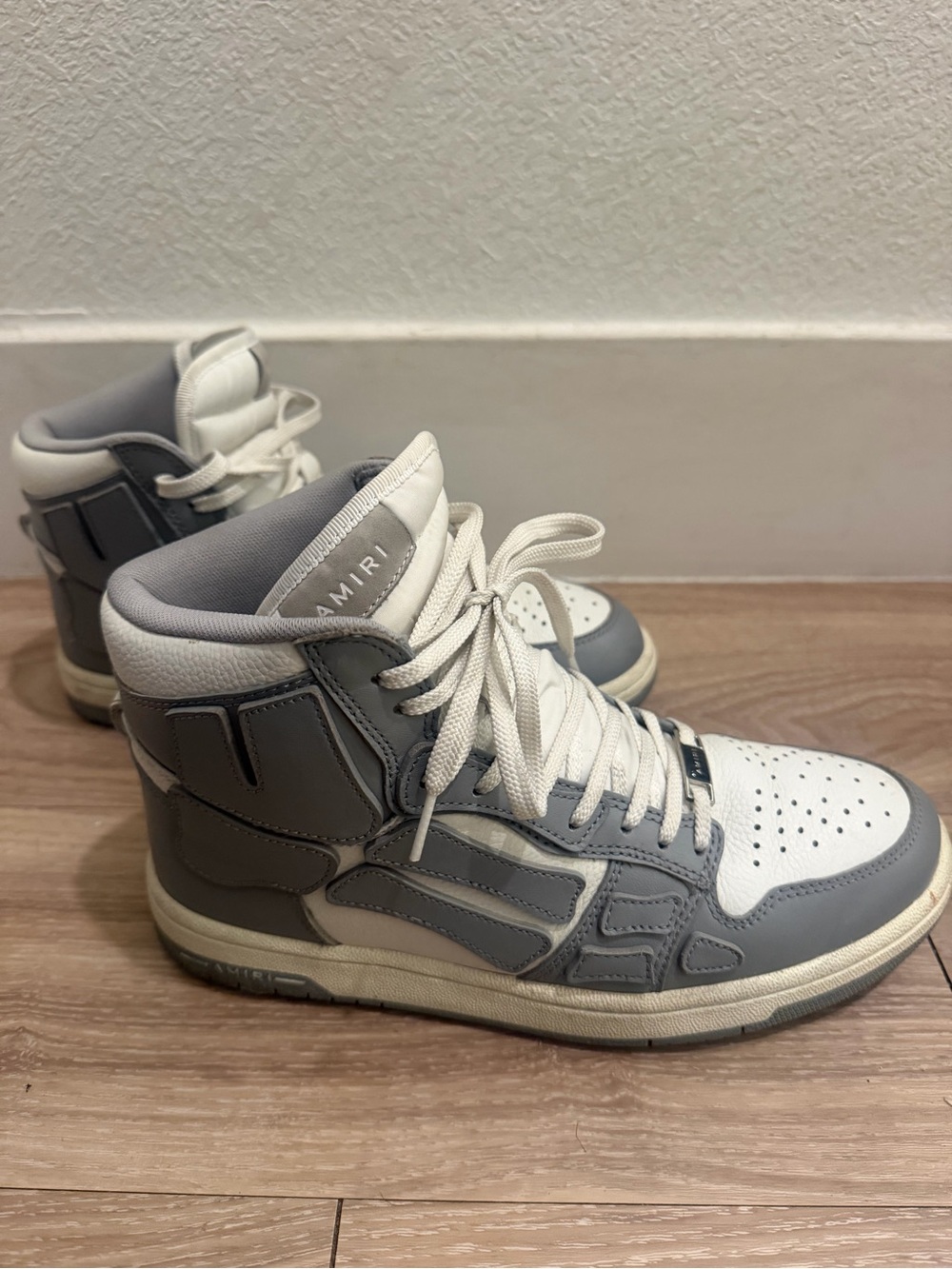 AMIRI Men's High-Top Skeleton Sneaker in Gray and Whitetr